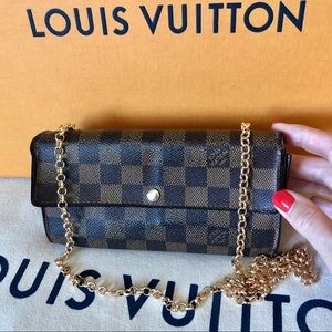 Louis Vuitton Sarah Damier Ebene Wallet with Chain